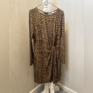 MICHAEL Michael Kors | Brown Animal Print Long Sleeve Ruched Dress | Size XL